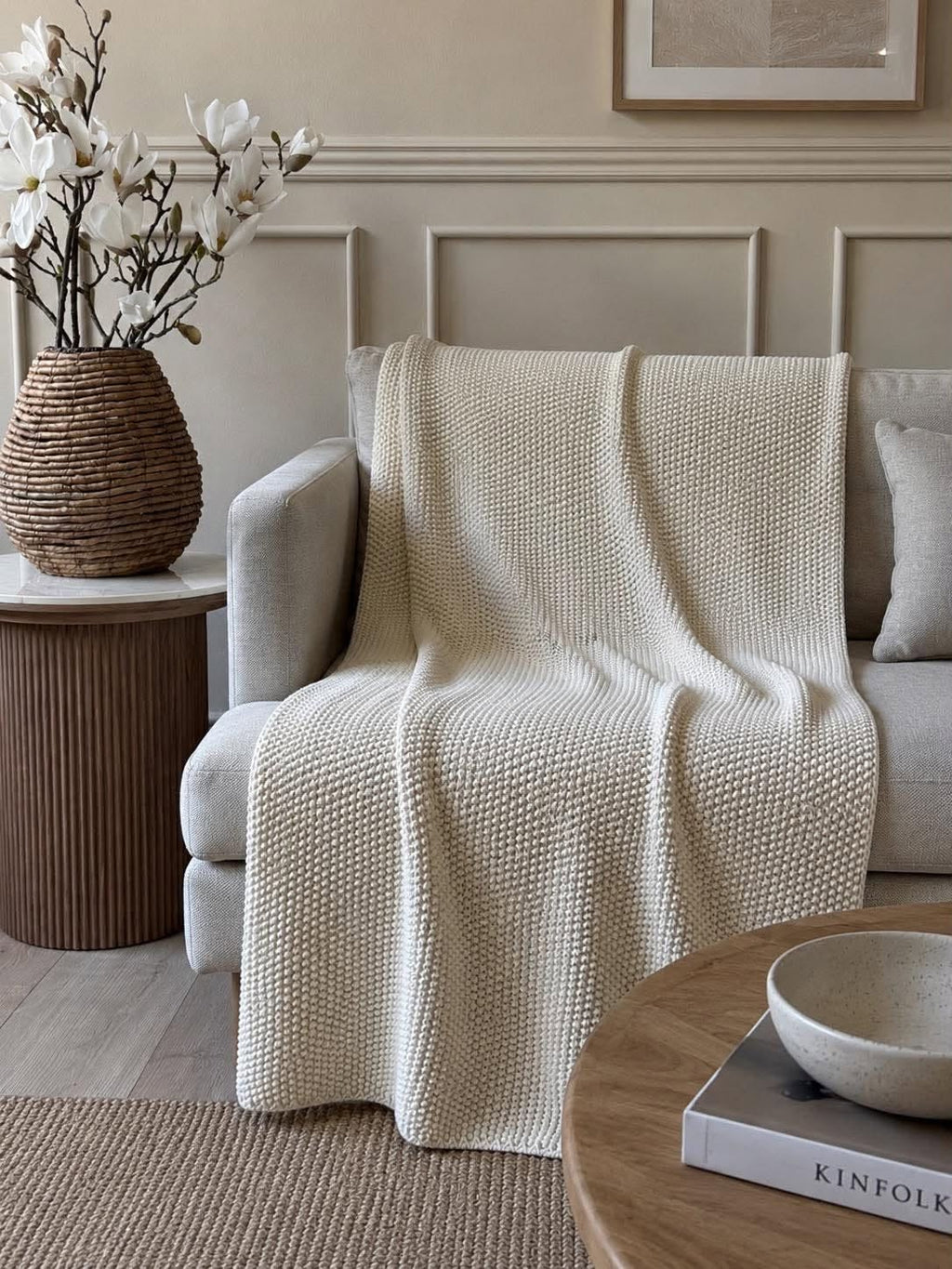 Pläd pärlstickning offwhite