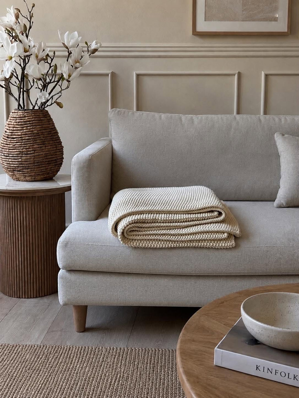 Pläd pärlstickning offwhite